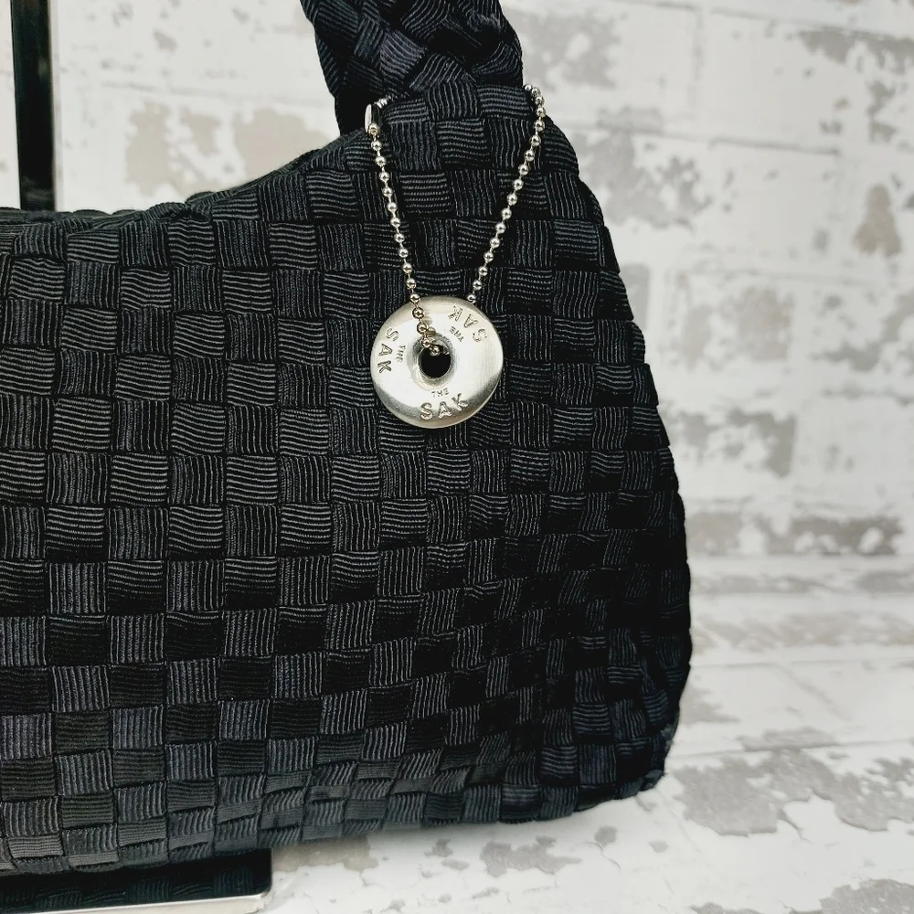 The SAK Baguette Purse Bag Black Crochet Woven Handbag Shoulder Bag 1014 - Picture 3 of 15